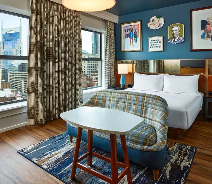 A deluxe king room at The Untitles Nashville Hotel