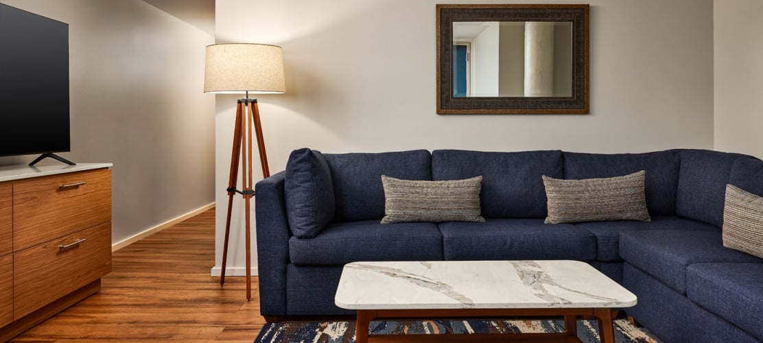 living area with couch and coffee table