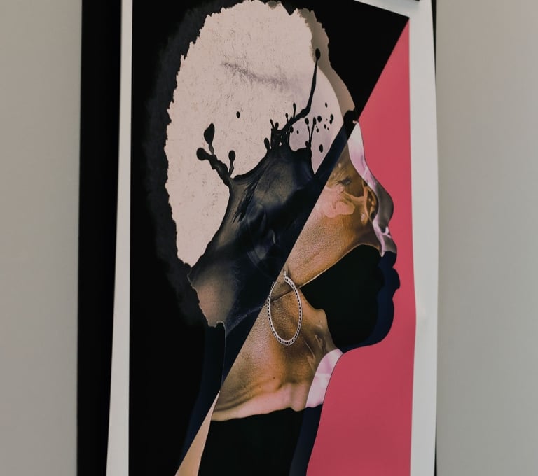 Contemporary profile portrait artwork on display at The Untitled Nashville Hotel.