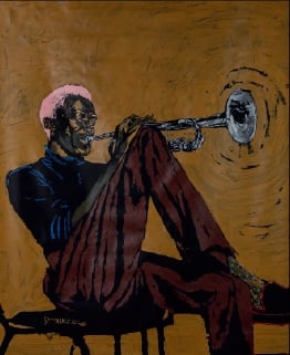 The painting Miles’s Sanctuary by artist Shabazz Larkin