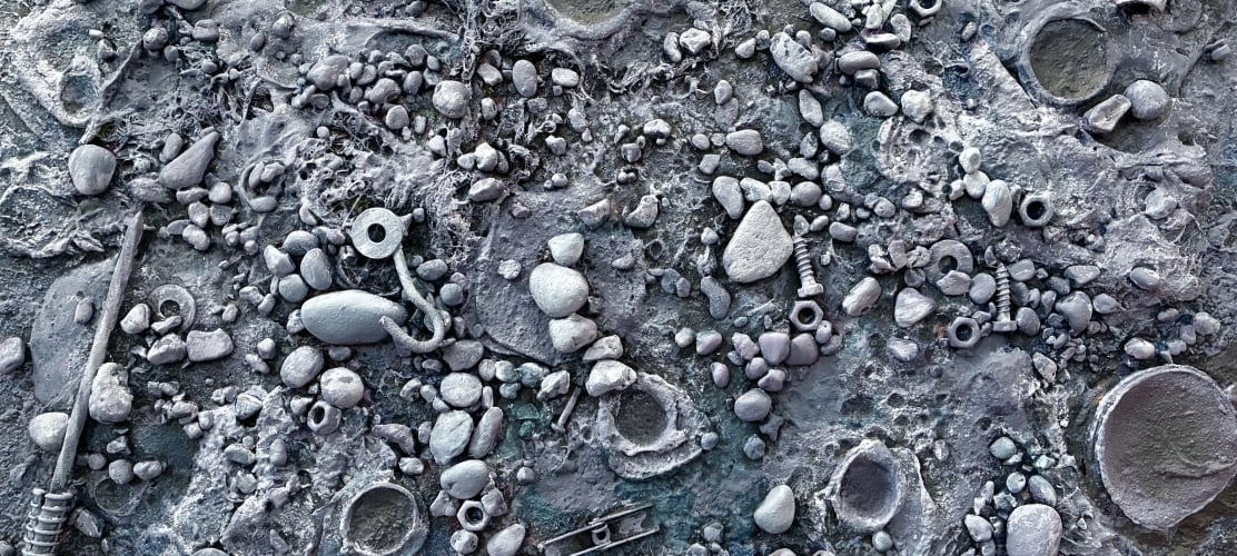 Artist Richard Heinshohn's work "Future Rocks" on display at the Untitled Nashville hotel