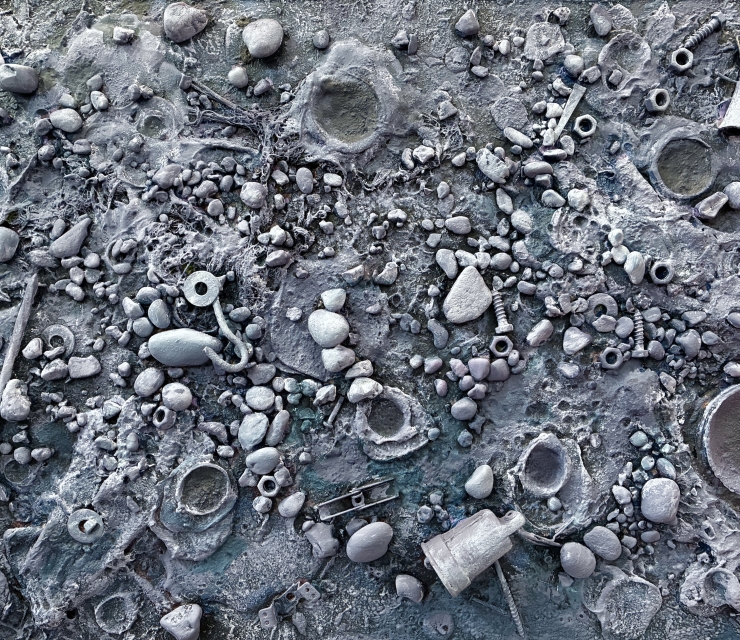 Artist Richard Heinshohn's work "Future Rocks" on display at the Untitled Nashville hotel